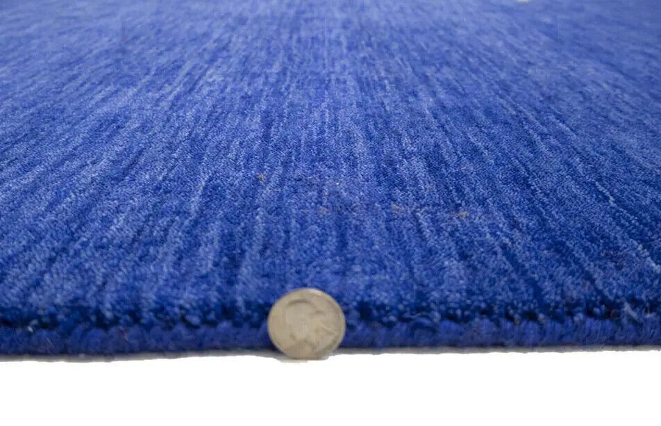 Modern Royal Blue Gabbeh Square Rug Tribal Design
