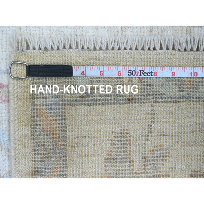 2'2"X3' White Hand Knotted Afghan Angora Oushak Leaf Pattern Wool Mat Rug