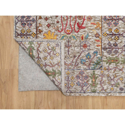 2'7"x22' White Directional Vase Hand Knotted Silk With Wool XL Runner Rug