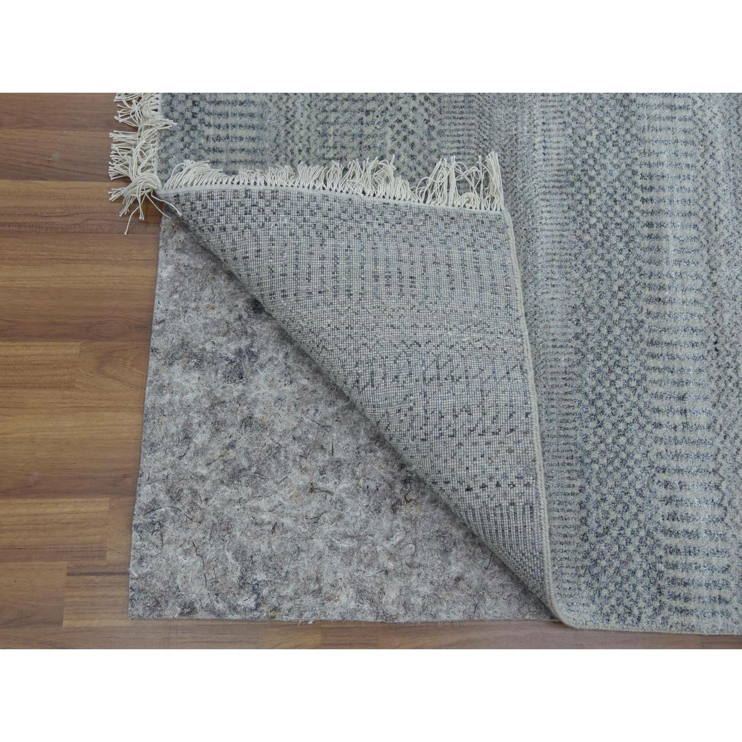 6'X9'2" Gray Modern Grass Design Gabbeh Wool And Silk Hand Knotted Rug