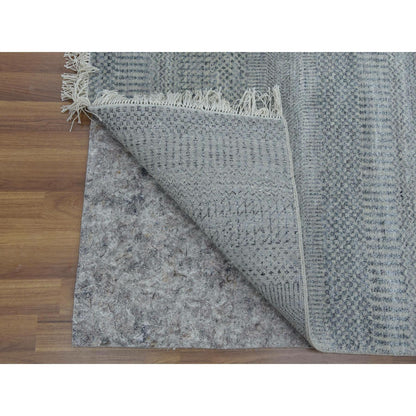 6'X9'2" Gray Modern Grass Design Gabbeh Wool And Silk Hand Knotted Rug