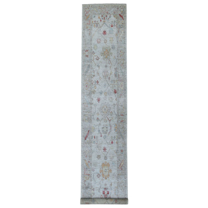 2'9"x16' Washed Out Gray Angora Oushak Wool Hand Knotted XL Runner Rug