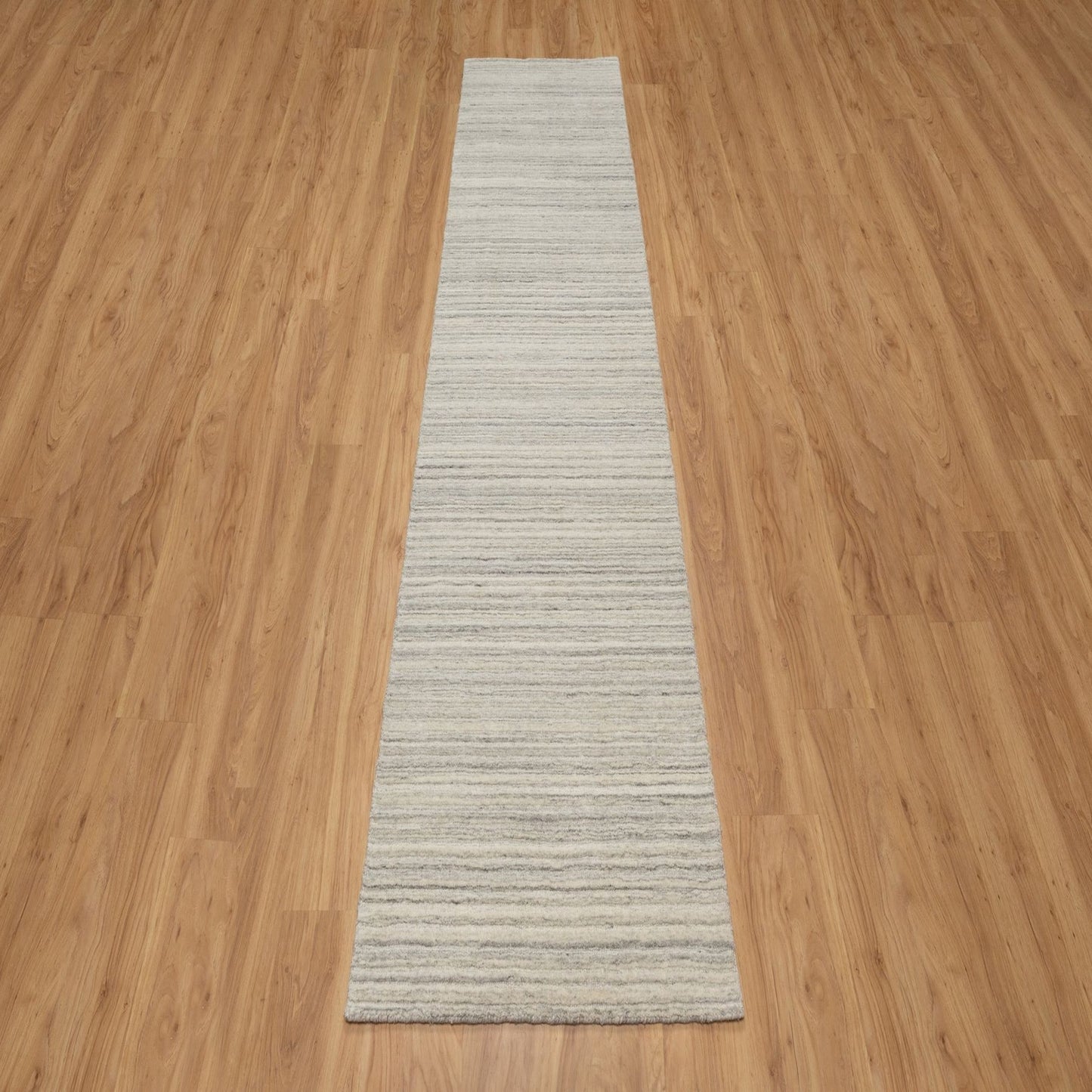 2'6"X10' Beige Plain Modern Design Undyed All Wool Hand Loomed Runner Rug