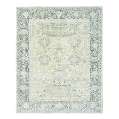8'X9'10" Misty Gray Hand Knotted Oushak Design Silk And Oxidized Wool Rug