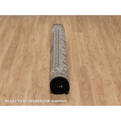 6'X9'1" Black Tebraz Mahi With Medallion Design Hand Knotted Wool Rug