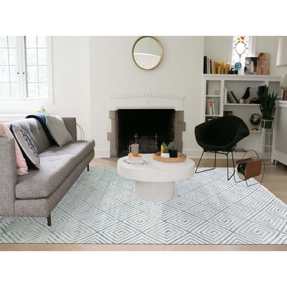 9'X12'1" Ivory Modern Roman Key Design Silk With Wool Hand Knotted Rug