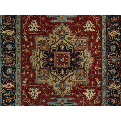 4'3"X6'2" Red Heris Revival Medallion Design Pure Wool Hand Knotted Rug