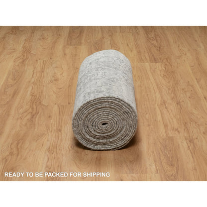 2'6"X30'1" Gray Undyed Natural Wool Hand Knotted Modern Xl Runner Rug