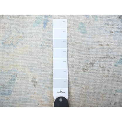 3'X15'9" Oyster Shell Gray Hand Knotted Angora Oushak Wool Xl Runner Rug