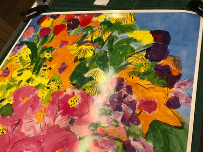 WALASSE TING The Colorful Bouquet of Flowers 62.25" x 43.25" Poster 1989 Contemp
