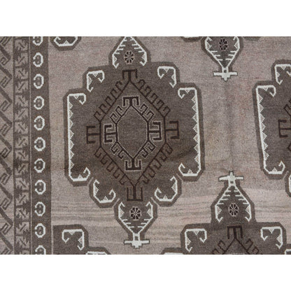 6'3"X9'10" Gray Vintage Afghan Balooch Hand Knotted Pure Wool Rug