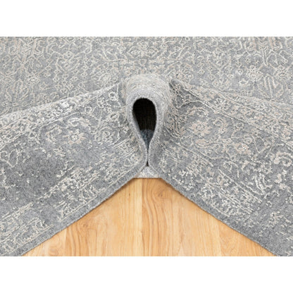 5'10"X9'1" Gray Fine Jacquard Hand Loomed Modern Wool And Art Silk Rug
