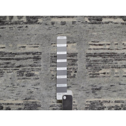2'5"X6'2" Gray Modern Runner Rug Criss Cross Design Pure Wool Hand Knotted