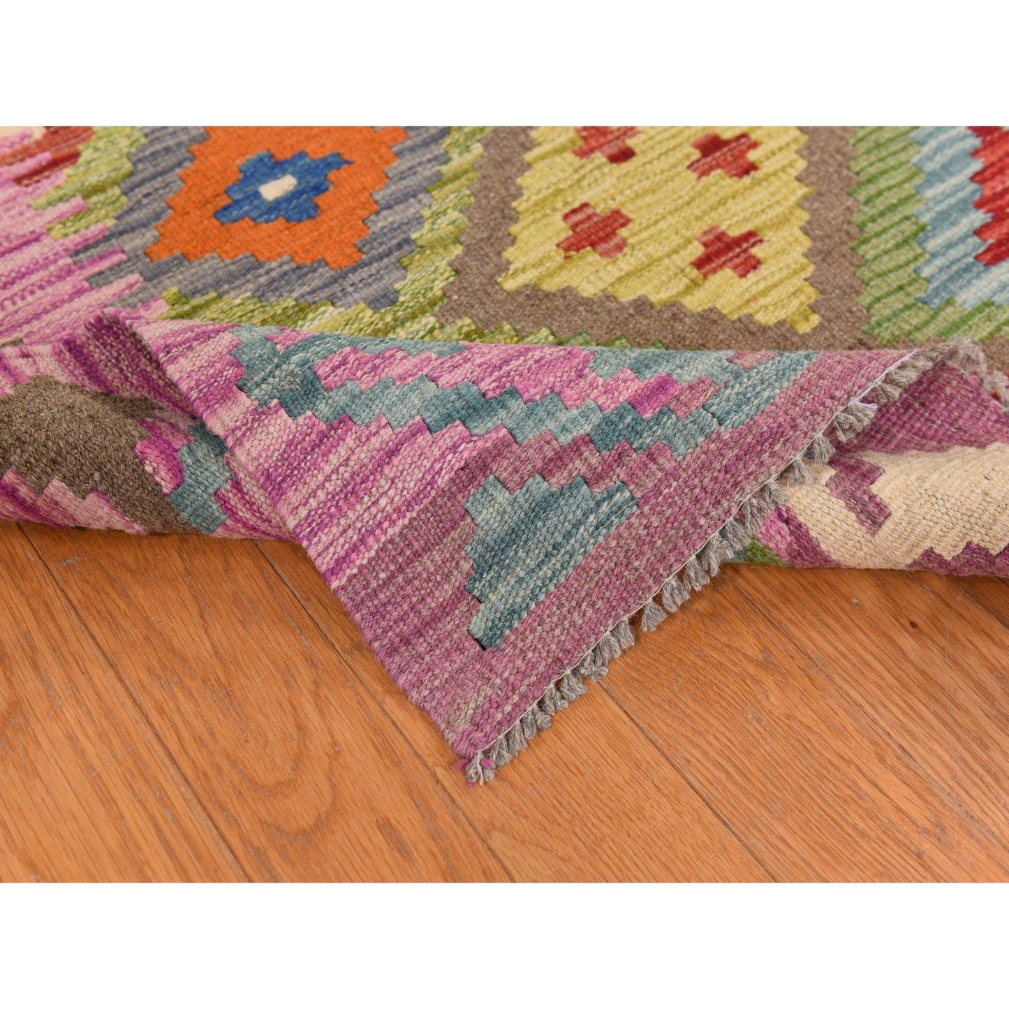 8'4"X9'10" Pickle Green 100% Wool Afghan Kilim Flat Weave Hand Woven Rug