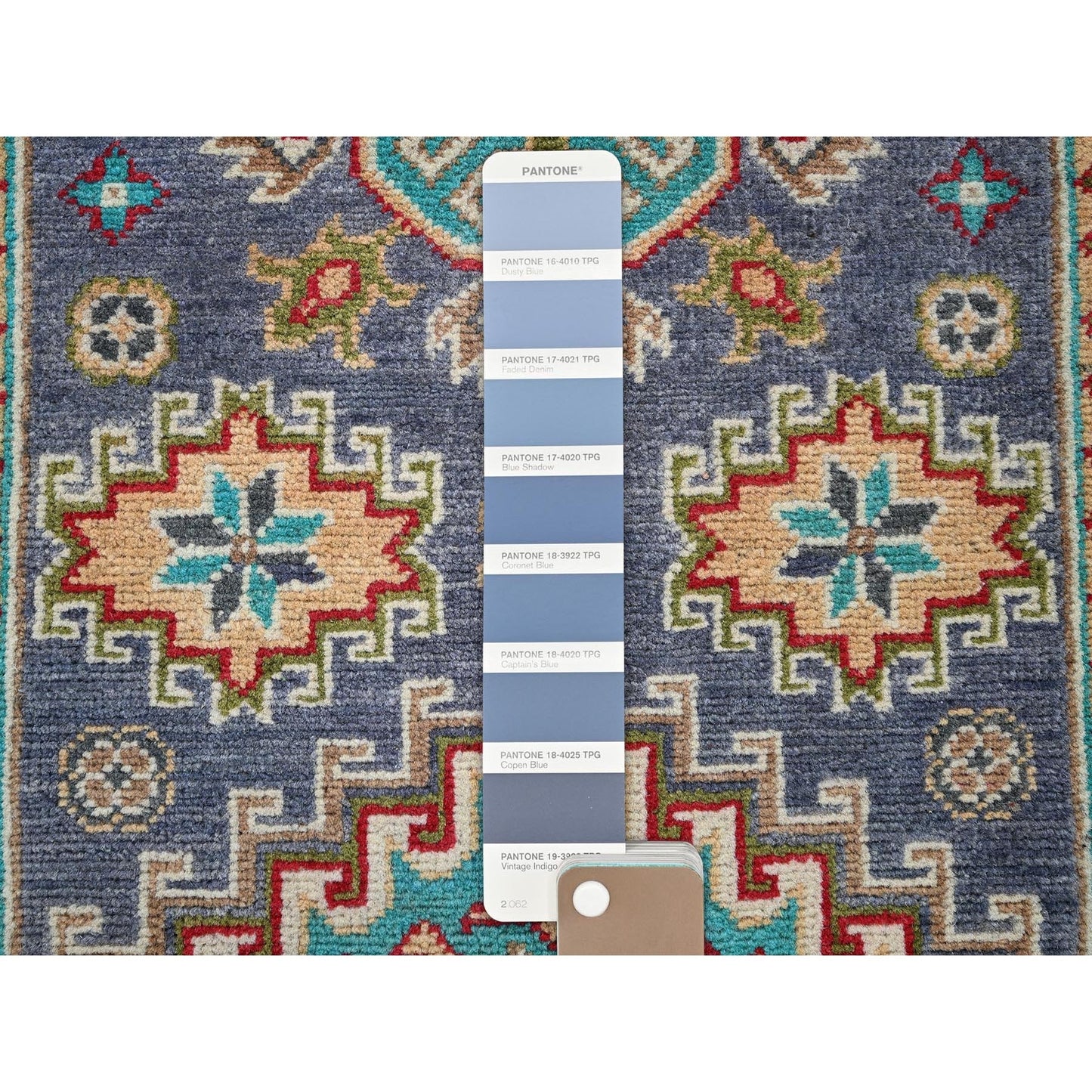 2'8"X4' Purple Kazak Geometric Design Hand Knotted Soft Wool Sample Rug