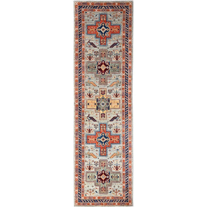 2'8"X9'7" Misty Gray Caucasian Design Soft Wool Hand Knotted Runner Rug