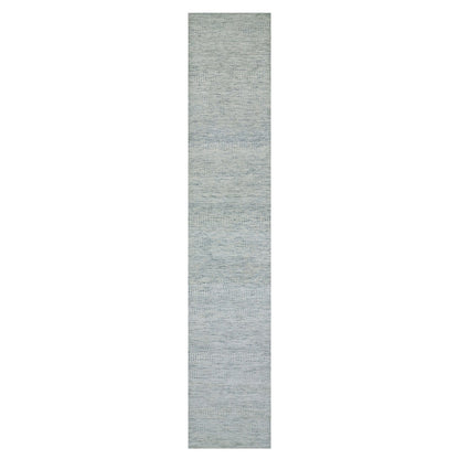 Rug 2'7"x13'9" Owl Gray Hand Knotted Grass Design Undyed Pure Wool Runner