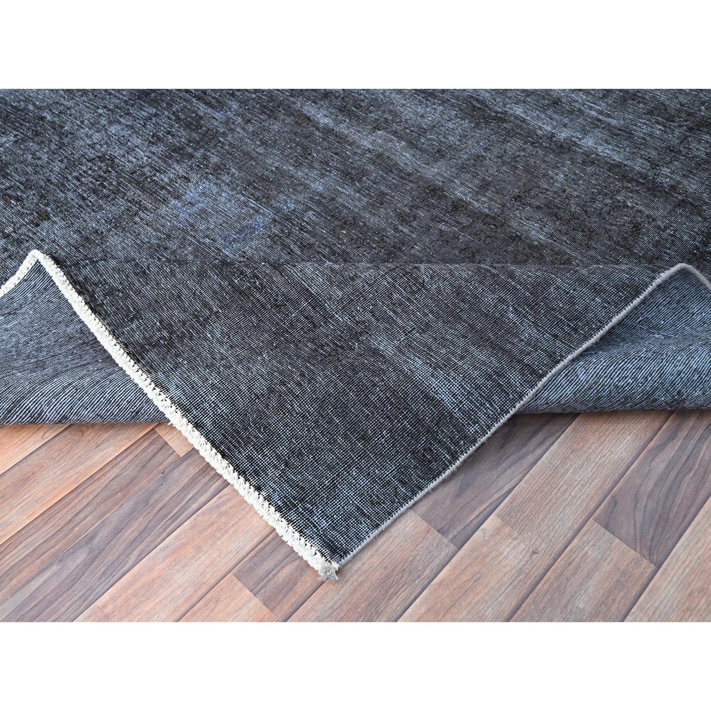 6'3"X9'3" Vulcan Black Hand Knotted Tebraz Evenly Worn Wool Oriental Rug