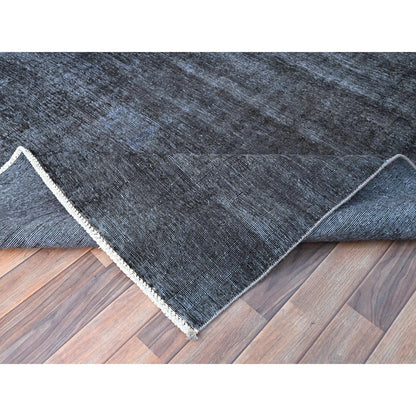 6'3"X9'3" Vulcan Black Hand Knotted Tebraz Evenly Worn Wool Oriental Rug