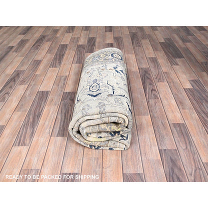 6'2"X8'10" Grey Seeripe Heris Design Soft Wool Hand Knotted Oriental Rug