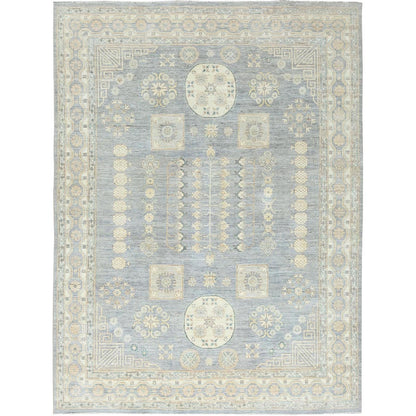9'1"X12' Misty Gray Afghan Peshawar Soft Wool Hand Knotted Rug