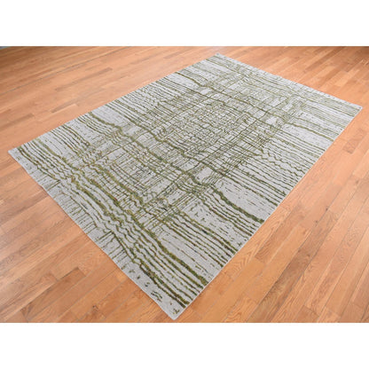 6'X8'9" Goose Gray Modern Fine Jacquard Hand Loomed Wool And Art Silk Rug
