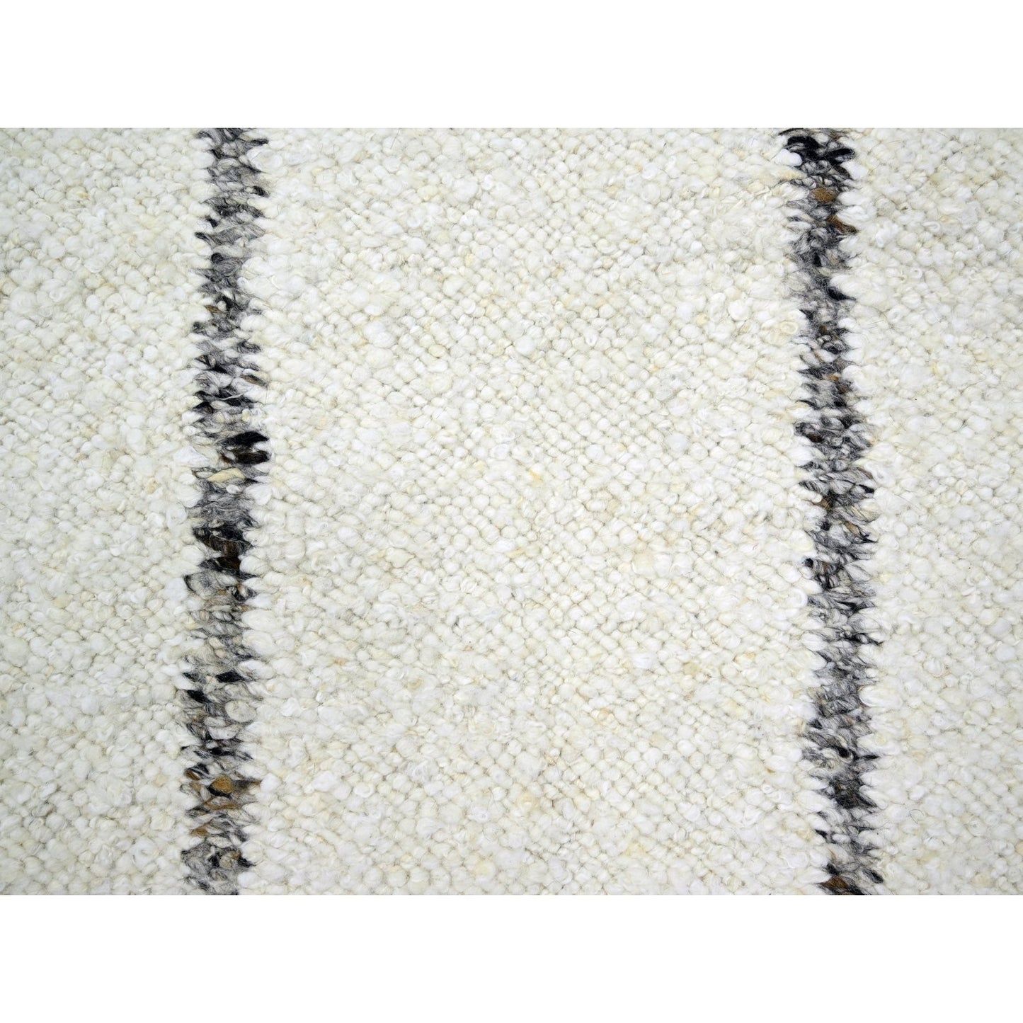 10'X14' White Moroccan Weave Line Design Textured Wool Hand Knotted Rug