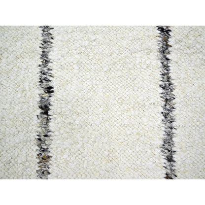 10'X14' White Moroccan Weave Line Design Textured Wool Hand Knotted Rug