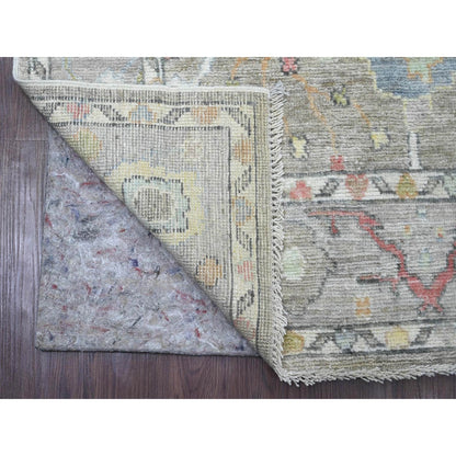 3'9"X12'1" Gray Hand Knotted Angora Oushak Leaf Design Wool Runner Rug