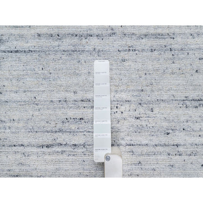 12'X12' Misty Gray Modern Striae Design Soft Wool Hand Loomed Square Rug
