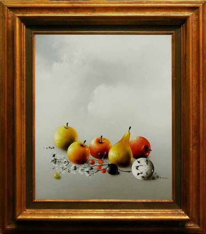 Alain Geneau Still Life with Fruits Oil Painting French Hyperrealism Framed