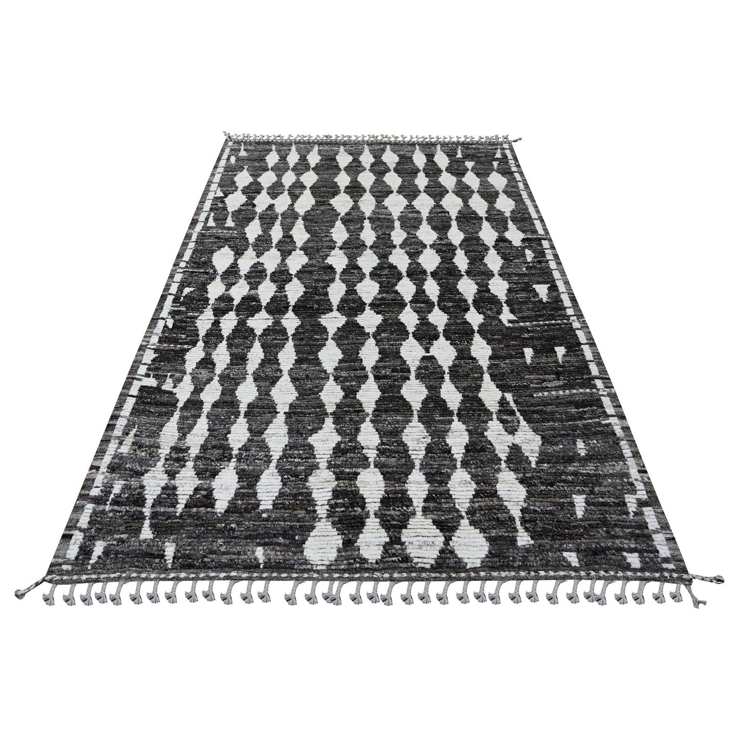 5'6"X8' Gray Moroccan Weave Geometric Design Hand Knotted Soft Wool Rug