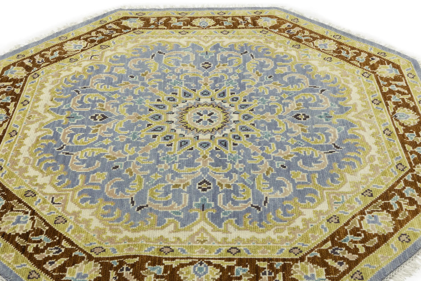 Handmade Oushak Blue Wool Octagon Floral Design 6X6 ft Oriental Home Carpet