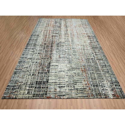 8'X10'3" Black With Beige Abstract Galaxy Design Wool Hand Knotted Rug