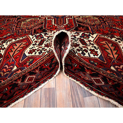 6'7"X9'3" Vivid Auburn Red Hand Knotted Vintage Wool Heris Oriental Rug