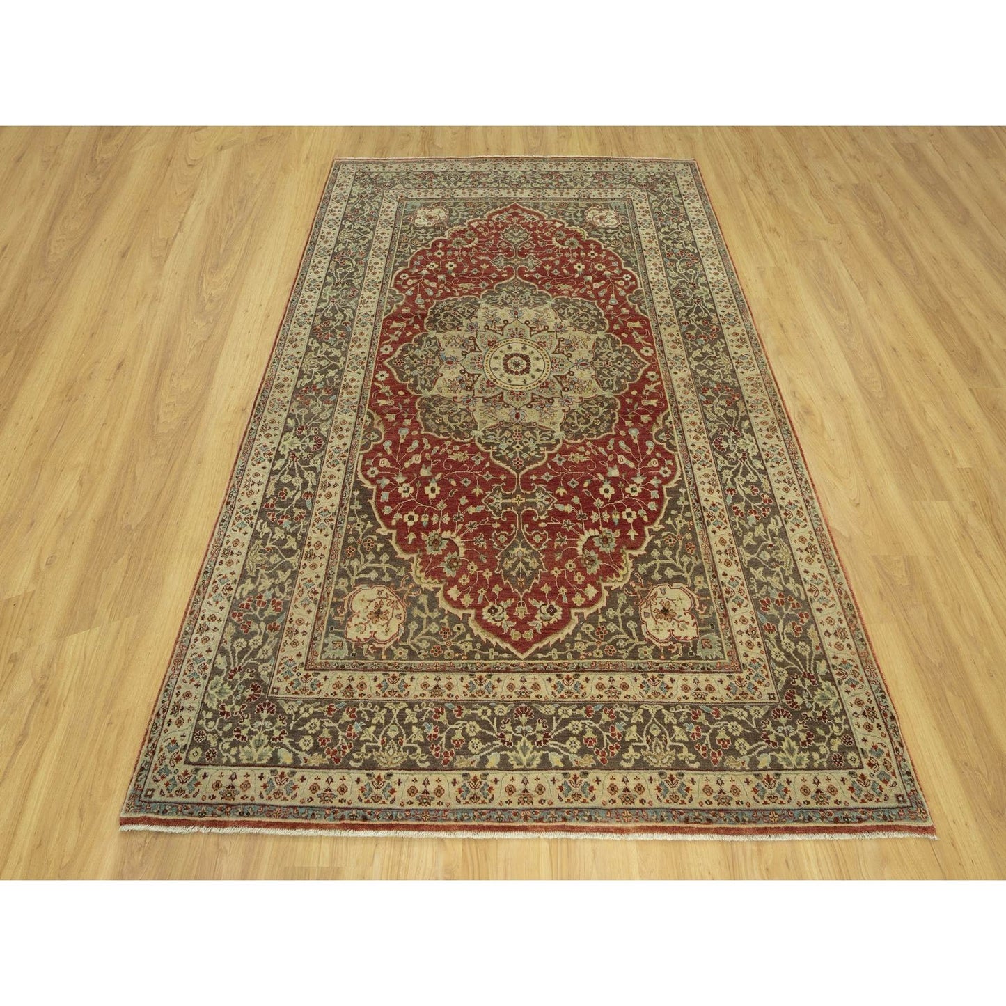 6'2"X9'1" Caliente Red Antiqued Haji Jalili Design Wool Hand Knotted Rug