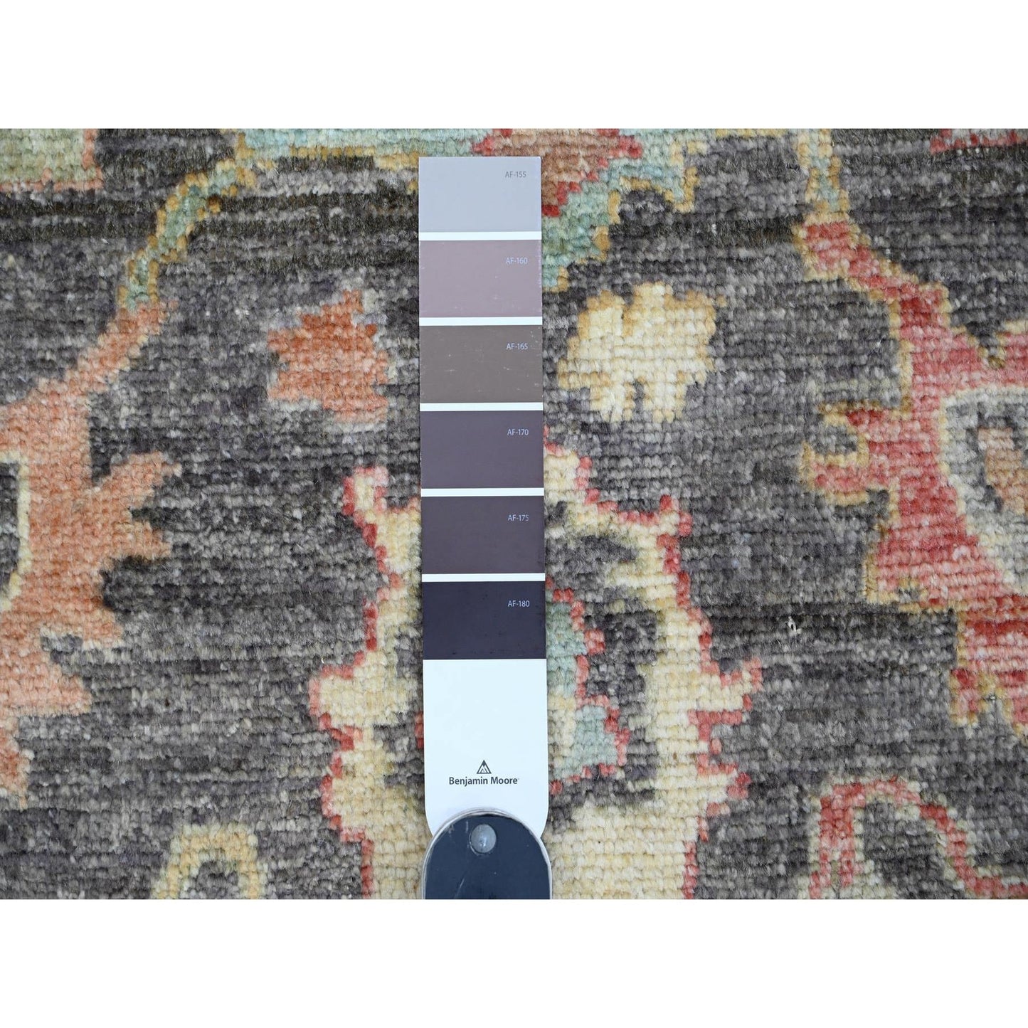 4'1"X6' Dim Gray Hand Knotted Afghan Angora Oushak Leaf Pattern Wool Rug