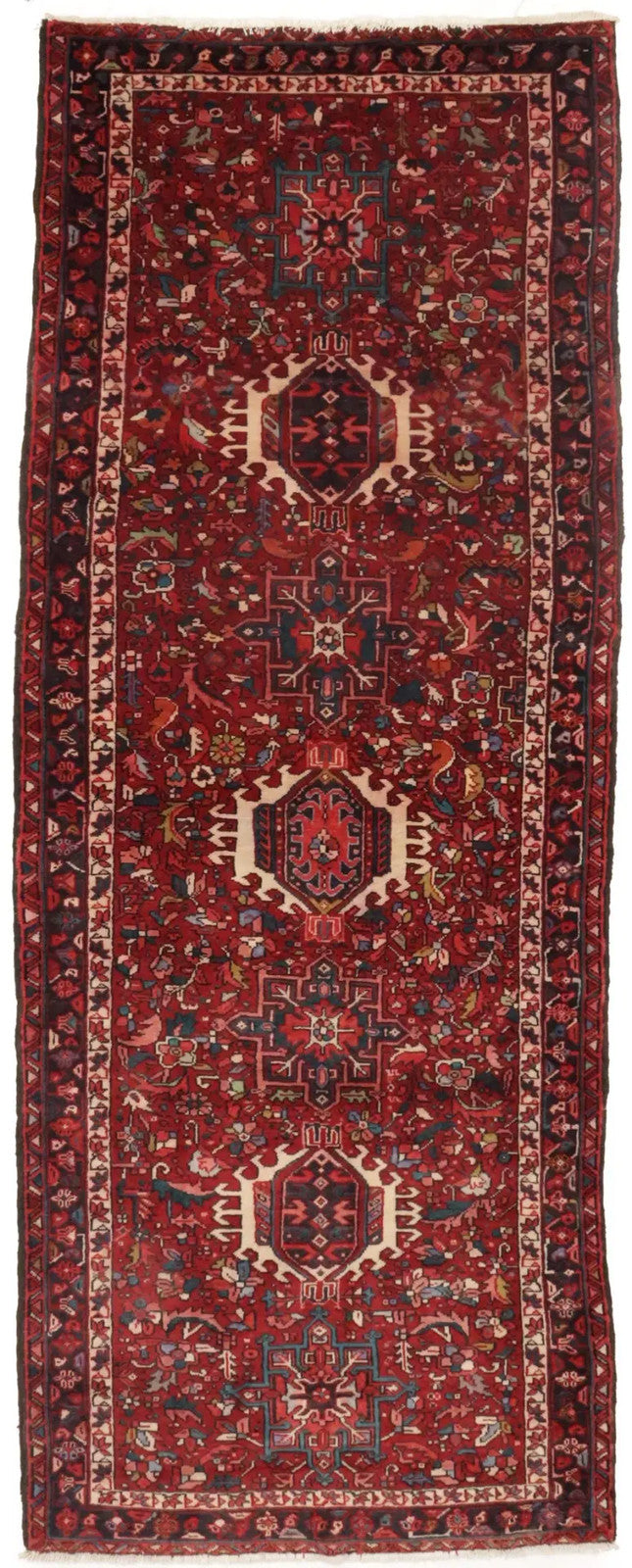 Karajeh Runner Rug Red Kitchen Carpet Vintage Oriental Design Geometric 4x11 ft