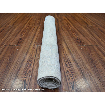 3'X5' Gainsboro Gray Pure Wool White Wash Peshawar Hand Knotted Rug