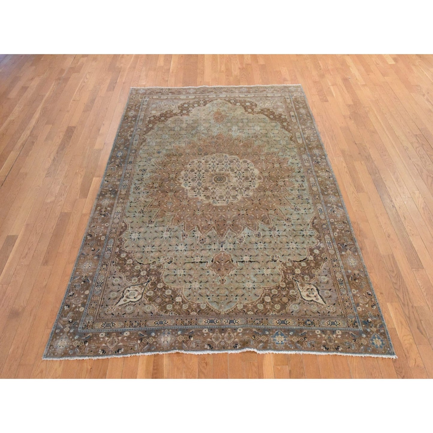6'4"X9'4" Light Green, Semi Antique Zoroastrian Wool Hand Knotted Rug
