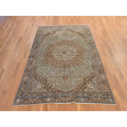 6'4"X9'4" Light Green, Semi Antique Zoroastrian Wool Hand Knotted Rug