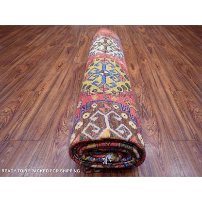 8'8"X11'7"Red Turkeman Ersari With Geometric Design Wool Hand Knotted Rug