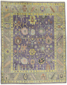 Hand-Knotted Muted Oushak Rug Colorfast Oriental