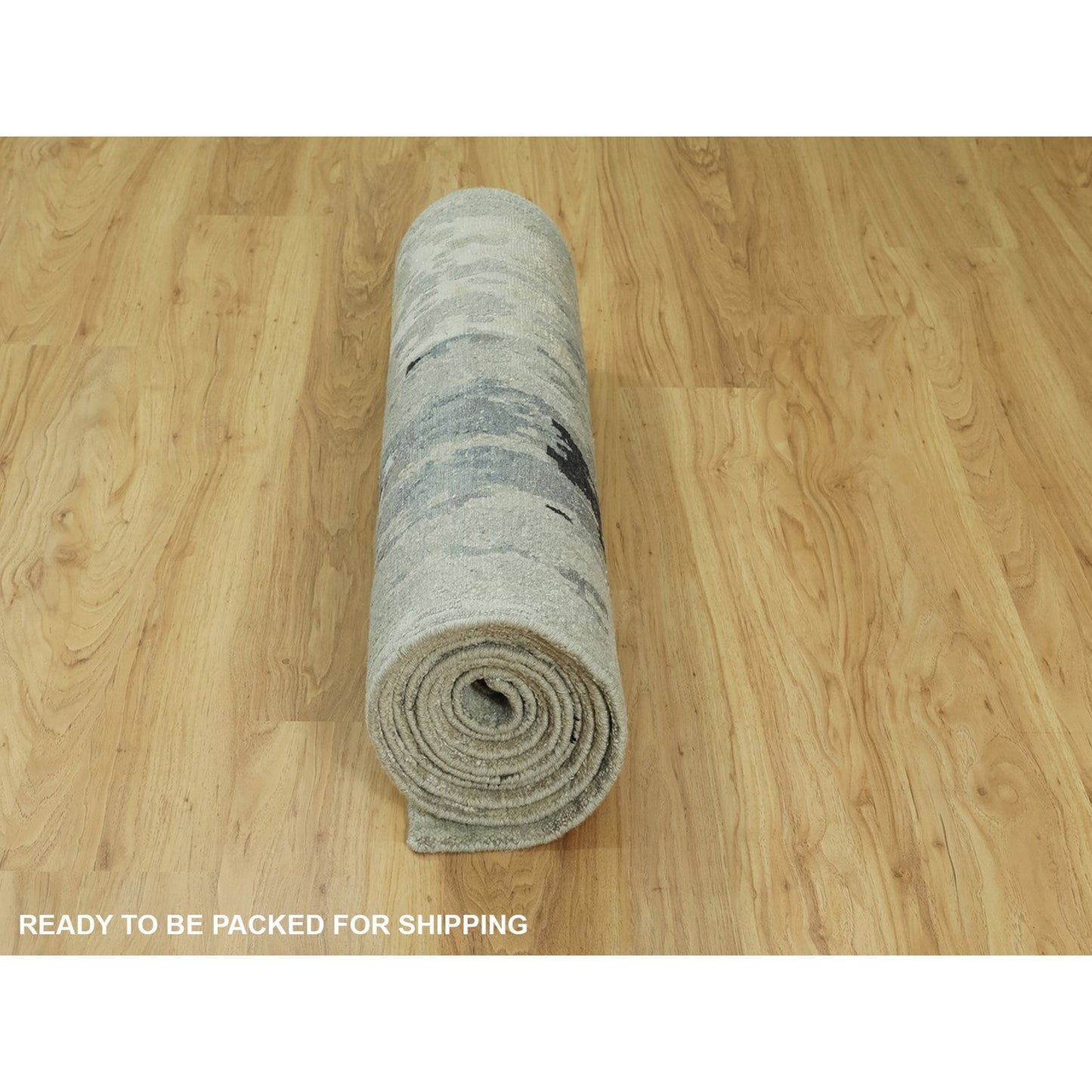 2'9"X12' Silver Blue Wool & Silk Modern Abstract Design Runner Rug