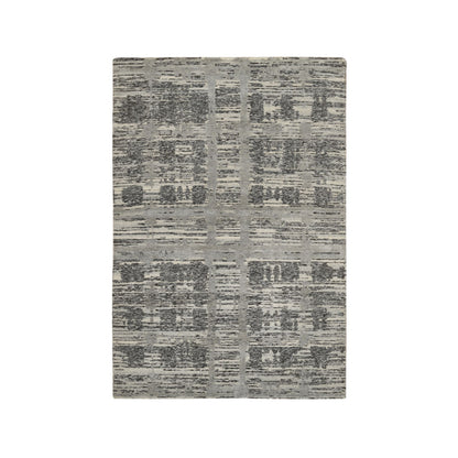 4'X6'1" Light Gray Modern Design Natural Wool Hand Knotted Rug
