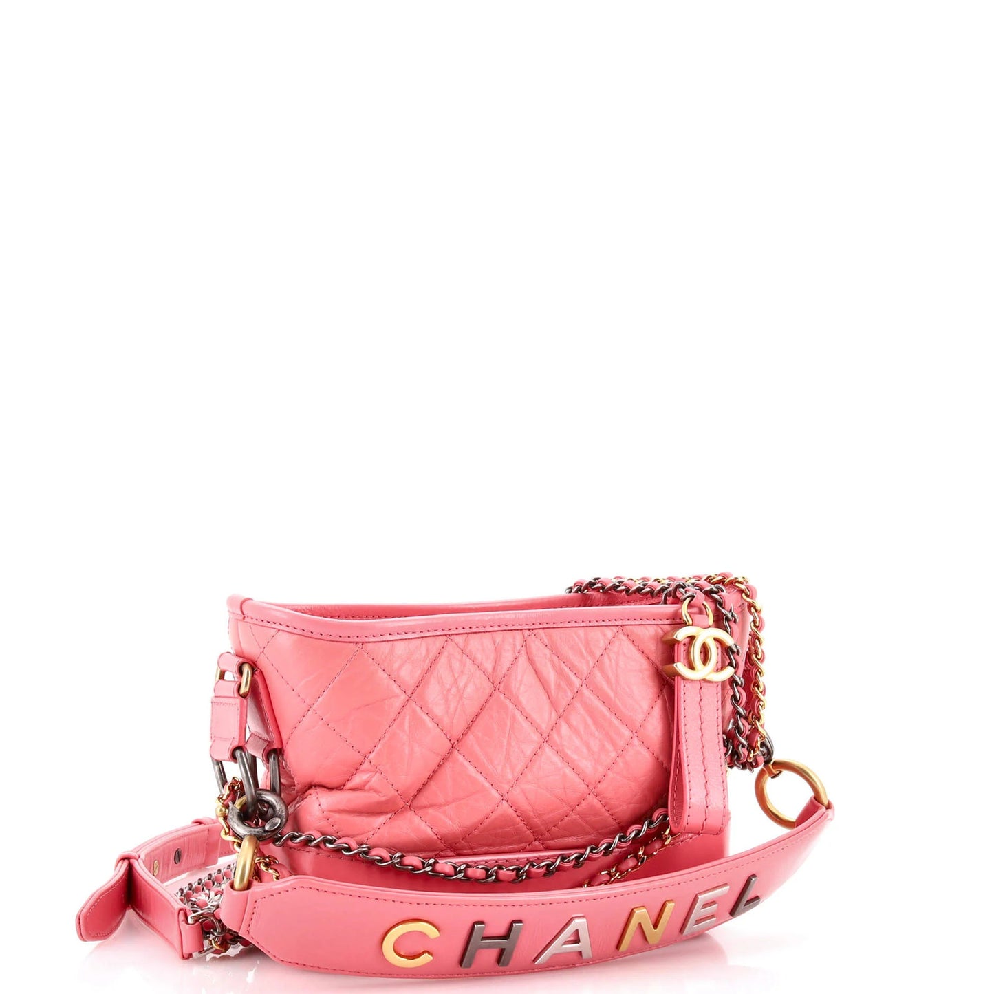 Chanel Gabrielle Hobo With Logo Handle Quilted Aged Calfskin Small
