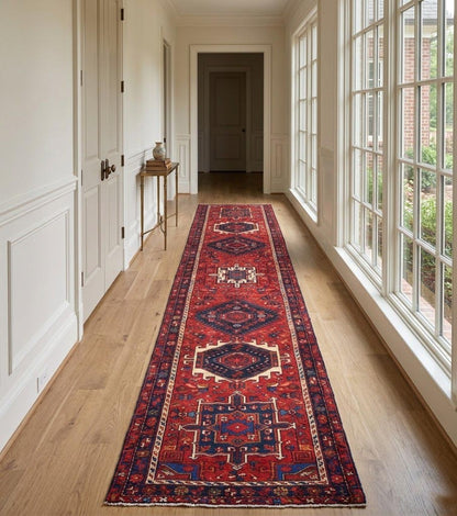 Vintage Hand-Knotted Tribal Runner Rug 3'1X12'7 Rustic Home Oriental Carpet