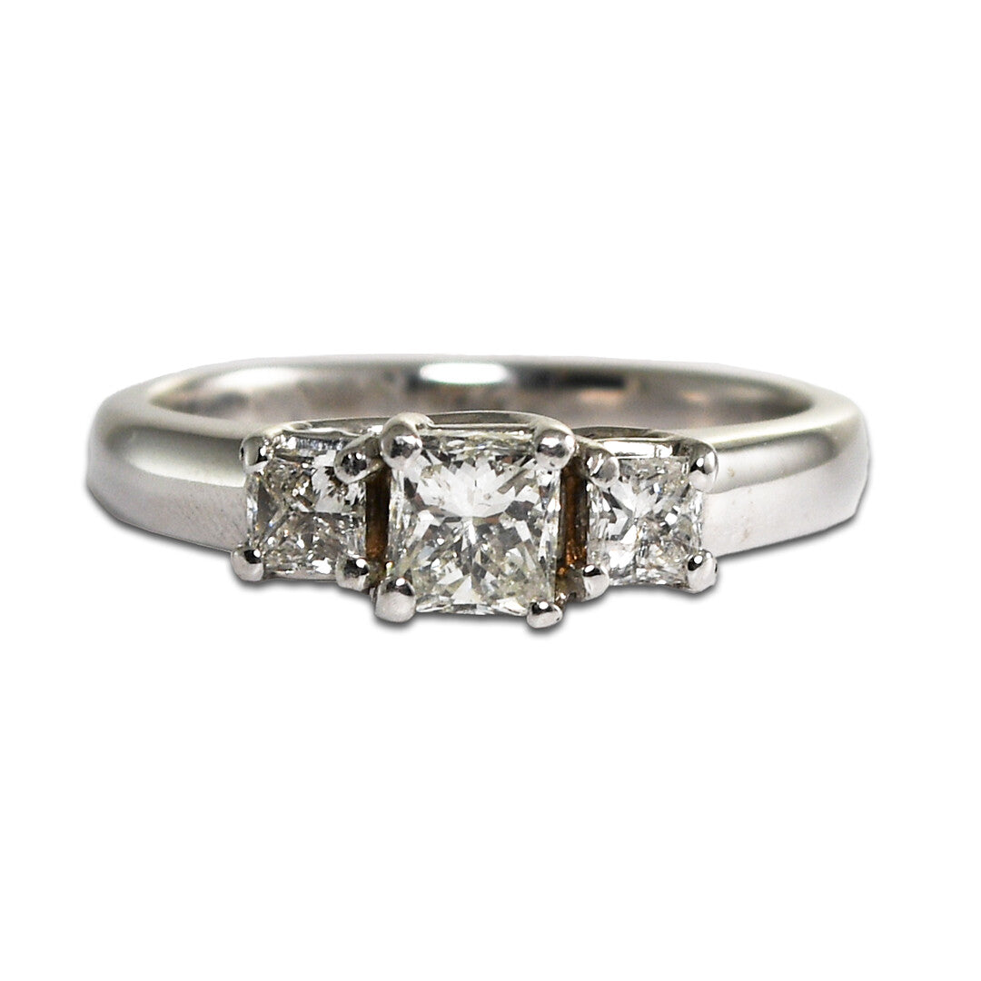 14K White Gold Three-Stone Diamond Engagement