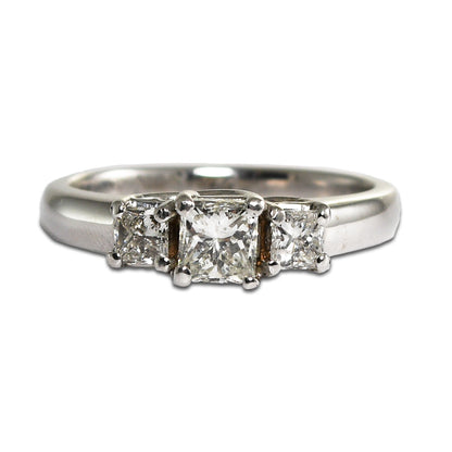 14K White Gold Three-Stone Diamond Engagement