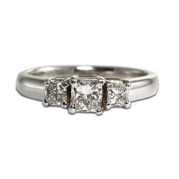 14K White Gold Three-Stone Diamond Engagement